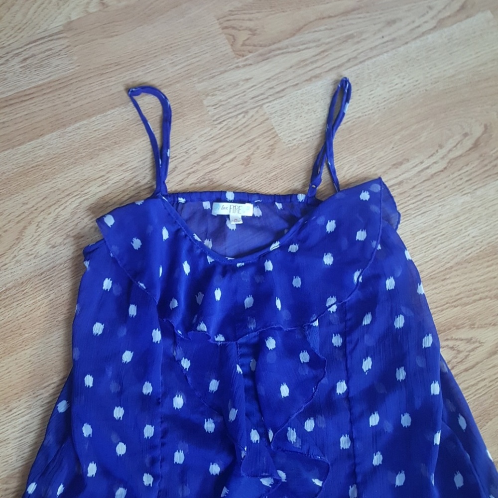 💎love,fire Blue&White polkadot ruffled tank